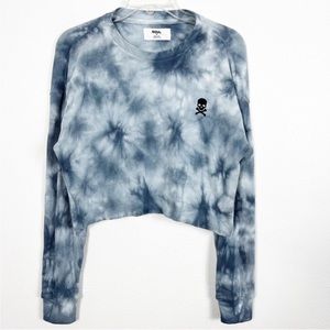 Soul By SoulCycle Julia Tie Dye Crewneck Cropped Waffle Knit Long Sleeve Top